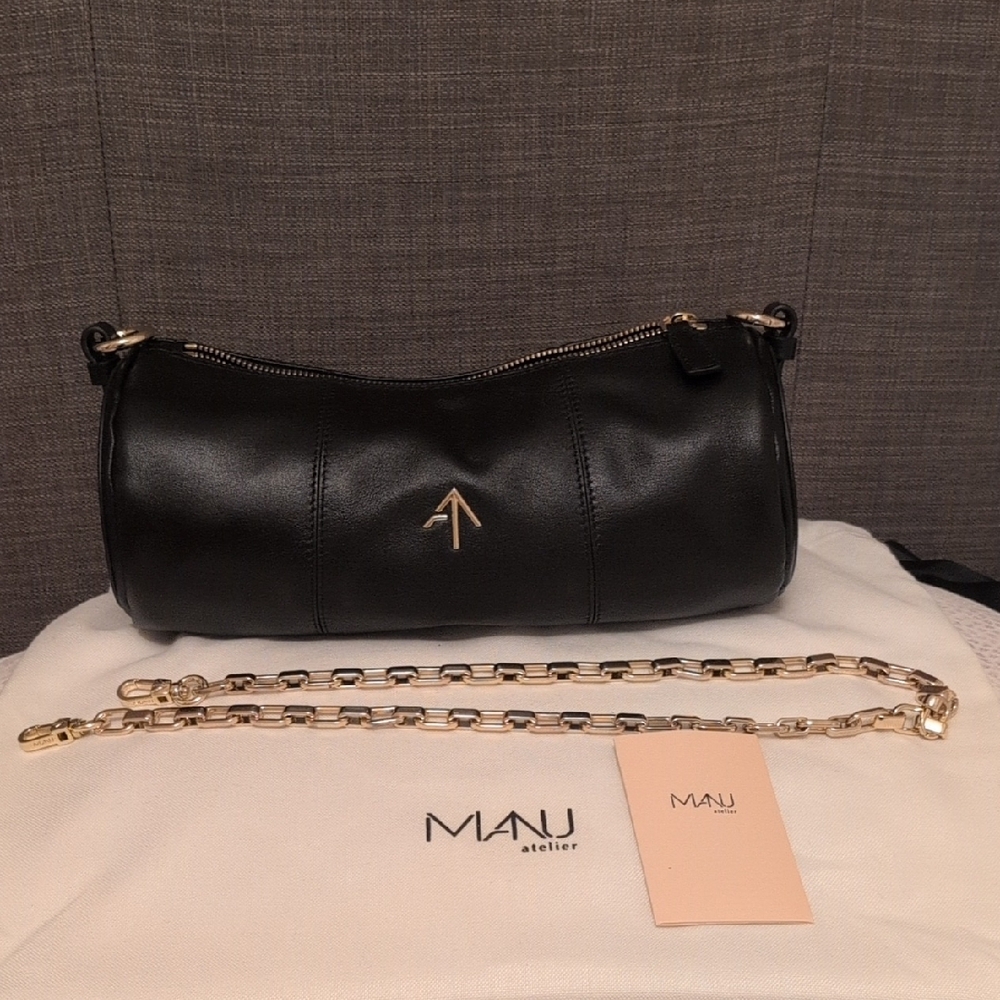 Manu atelier Cylinder Black Leather Shoulder Bag